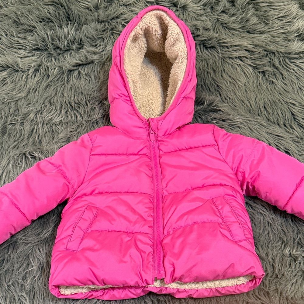 Baby GAP 2T Hot Pink Hooded Puffer Jacket Winter